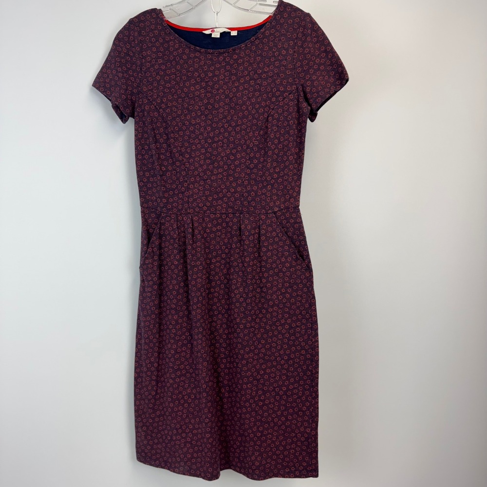 Boden Navy Blue‎ Red Floral Cotton Short Sleeve Pocket Shift Dress Size 2R